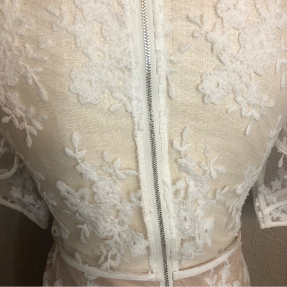 Angel Biba Lace mini dress partially lined 12 cream tan - Picture 5 of 7
